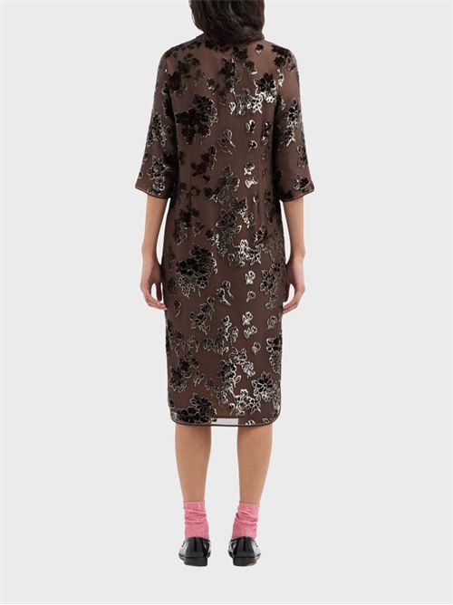 Midi silk-blend dress with velvet floral details PIERRE-LOUIS MASCIA | AB12962MORONERO